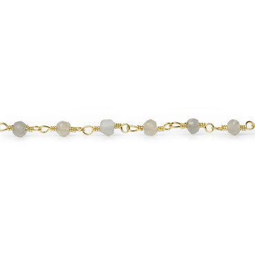 3mm Platinum Grey Moonstone faceted rondelle Gold Chain by the foot 35 pcs (ONLINE ORDER ONLY)