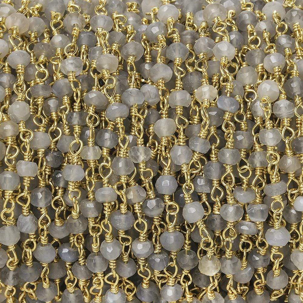 3mm Platinum Grey Moonstone faceted rondelle Gold Chain by the foot 35 pcs (ONLINE ORDER ONLY)