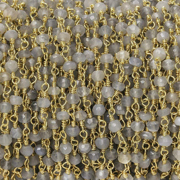 3mm Platinum Grey Moonstone faceted rondelle Gold Chain by the foot 35 pcs (ONLINE ORDER ONLY)