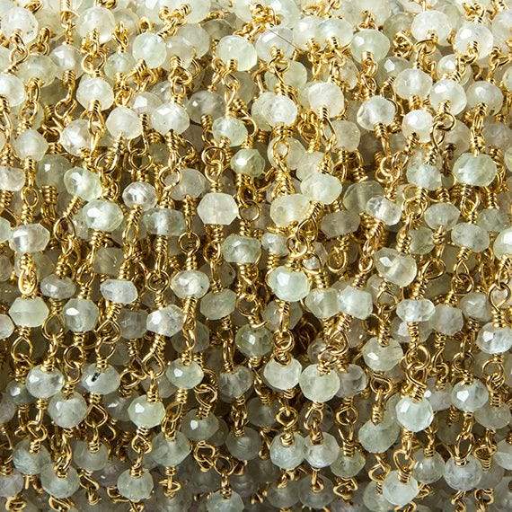 3mm Prehnite faceted rondelle Gold plated Chain by the foot 40 pcs (ONLINE ORDER ONLY)