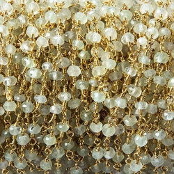3mm Prehnite faceted rondelle Gold plated Chain by the foot 40 pcs (ONLINE ORDER ONLY)