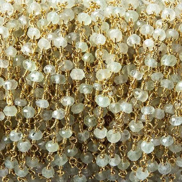 3mm Prehnite faceted rondelle Gold plated Chain by the foot 40 pcs (ONLINE ORDER ONLY)