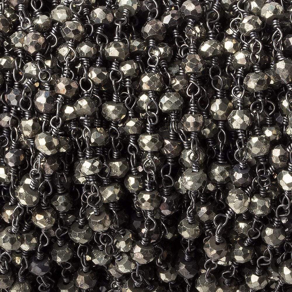 3mm Pyrite faceted rondelle Black Gold Chain by the foot 33 pcs (ONLINE ORDER ONLY)
