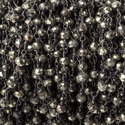 3mm Pyrite faceted rondelle Black Gold Chain by the foot 33 pcs (ONLINE ORDER ONLY)