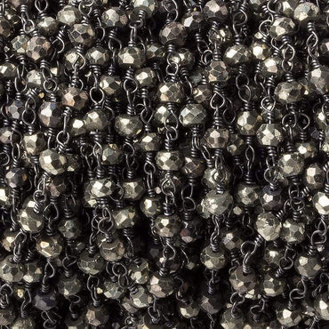 3mm Pyrite faceted rondelle Black Gold Chain by the foot 33 pcs (ONLINE ORDER ONLY)