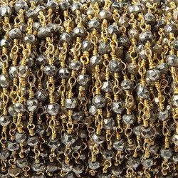 3mm Pyrite faceted rondelle Gold plated Chain by the foot 38 pcs (ONLINE ORDER ONLY)