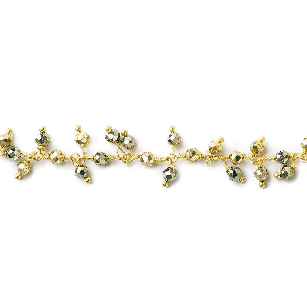 3mm Pyrite & Gold plated Pyrite micro-faceted round Gold Dangling Chain by the foot (ONLINE ORDER ONLY)