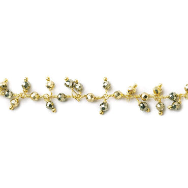 3mm Pyrite & Gold plated Pyrite micro-faceted round Gold Dangling Chain by the foot (ONLINE ORDER ONLY)