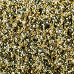 3mm Pyrite & Gold plated Pyrite micro-faceted round Gold Dangling Chain by the foot (ONLINE ORDER ONLY)