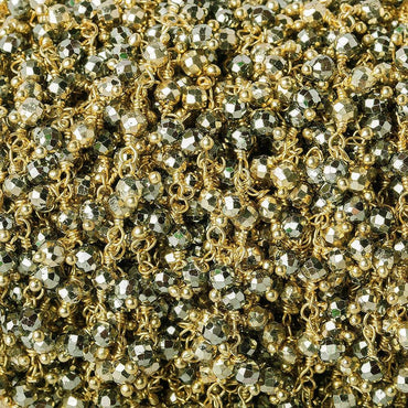 3mm Pyrite & Gold plated Pyrite micro-faceted round Gold Dangling Chain by the foot (ONLINE ORDER ONLY)