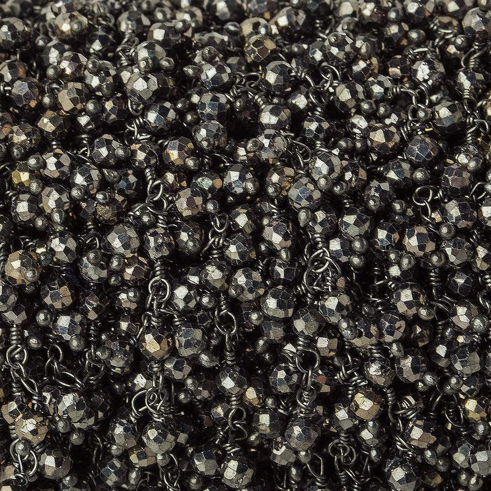 3mm Pyrite micro-faceted round Black Gold Dangling Chain by the foot (ONLINE ORDER ONLY)