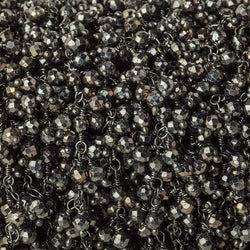 3mm Pyrite micro-faceted round Black Gold Dangling Chain by the foot (ONLINE ORDER ONLY)