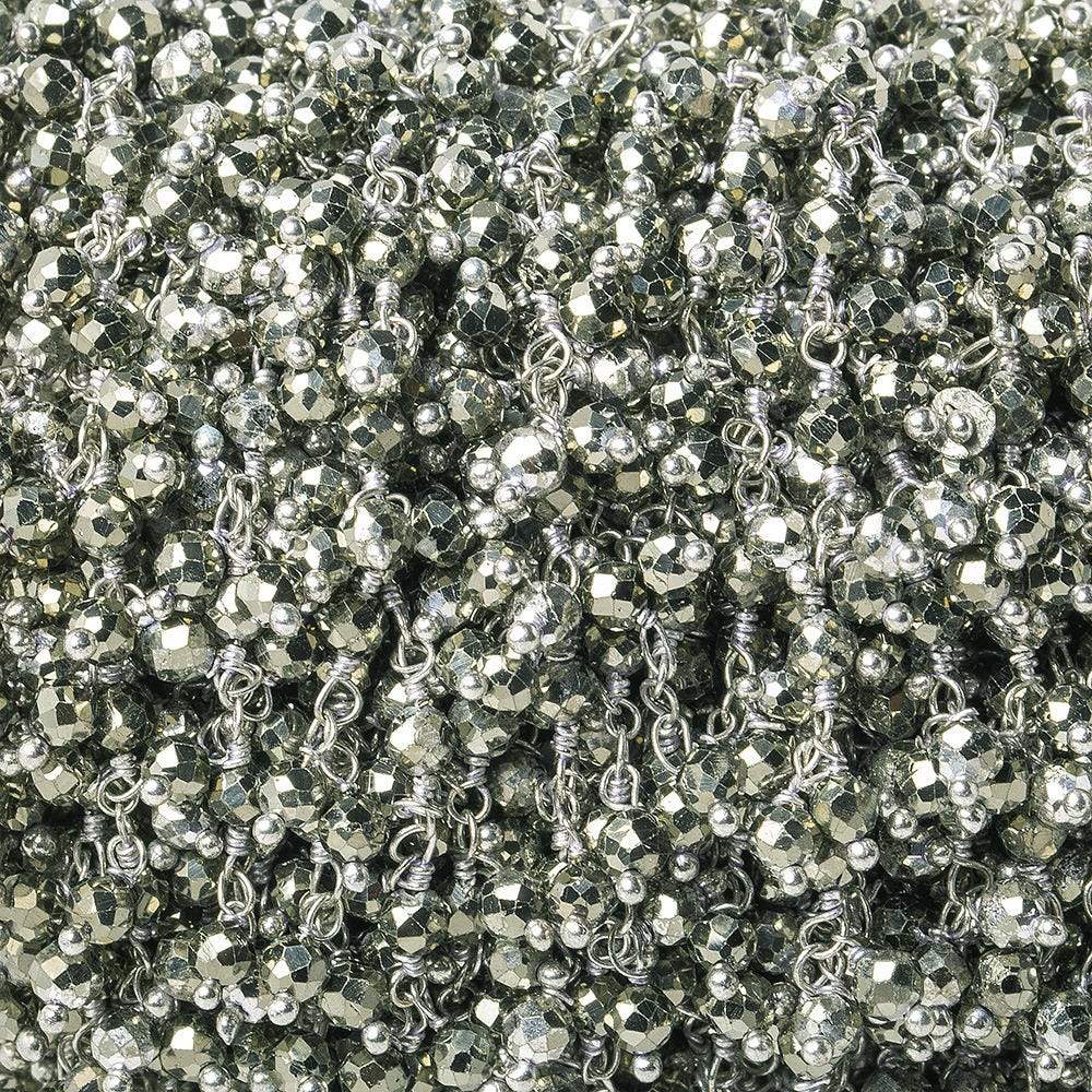 3mm Pyrite micro-faceted round Silver Dangling Chain by the foot (ONLINE ORDER ONLY)