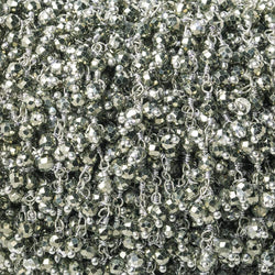 3mm Pyrite micro-faceted round Silver Dangling Chain by the foot (ONLINE ORDER ONLY)