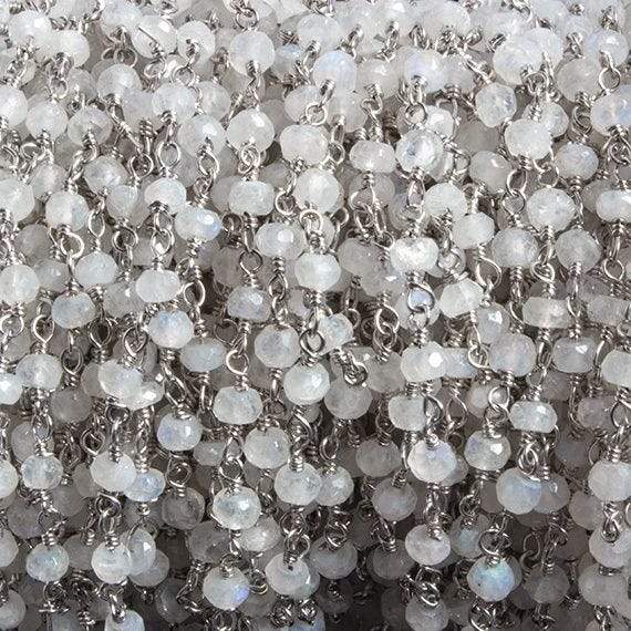 3mm Rainbow Moonstone faceted rondelle Silver Chain by the foot 36 pieces (ONLINE ORDER ONLY)
