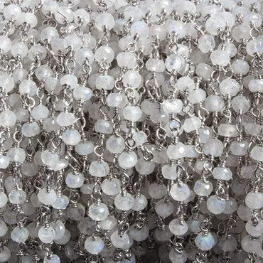 3mm Rainbow Moonstone faceted rondelle Silver Chain by the foot 36 pieces (ONLINE ORDER ONLY)
