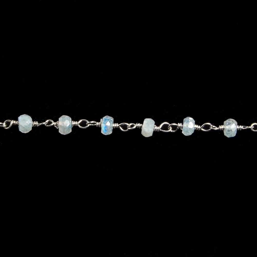 3mm Rainbow Moonstone faceted rondelle Silver Chain by the foot 36 pieces (ONLINE ORDER ONLY)