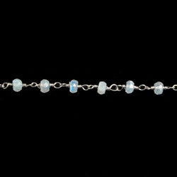 3mm Rainbow Moonstone faceted rondelle Silver Chain by the foot 36 pieces (ONLINE ORDER ONLY)