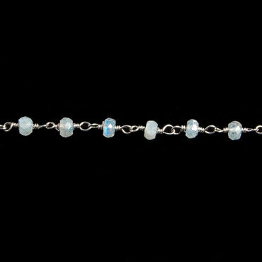 3mm Rainbow Moonstone faceted rondelle Silver Chain by the foot 36 pieces (ONLINE ORDER ONLY)