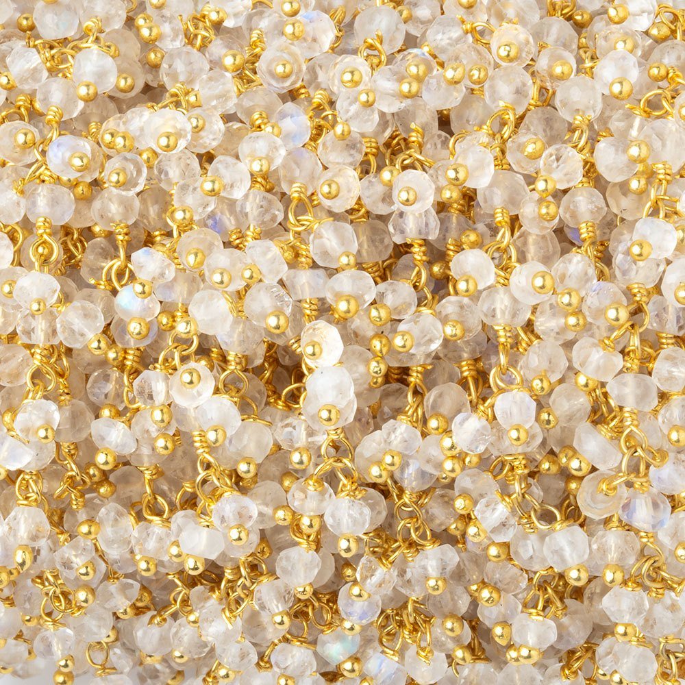 3mm Rainbow Moonstone Faceted Rondelles on Gold Plated Dangling Chain (ONLINE ORDER ONLY)