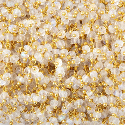3mm Rainbow Moonstone Faceted Rondelles on Gold Plated Dangling Chain (ONLINE ORDER ONLY)