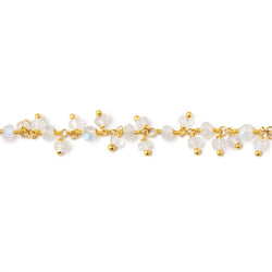 3mm Rainbow Moonstone Faceted Rondelles on Gold Plated Dangling Chain (ONLINE ORDER ONLY)