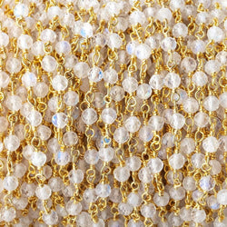 3mm Rainbow Moonstone Micro Faceted Rounds on Vermeil Chain by the Foot (ONLINE ORDER ONLY)
