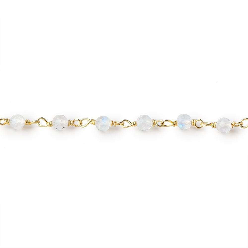 3mm Rainbow Moonstone Micro Faceted Rounds on Vermeil Chain by the Foot (ONLINE ORDER ONLY)