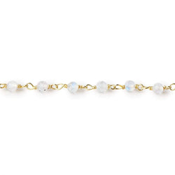 3mm Rainbow Moonstone Micro Faceted Rounds on Vermeil Chain by the Foot (ONLINE ORDER ONLY)