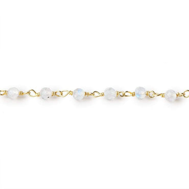 3mm Rainbow Moonstone Micro Faceted Rounds on Vermeil Chain by the Foot (ONLINE ORDER ONLY)