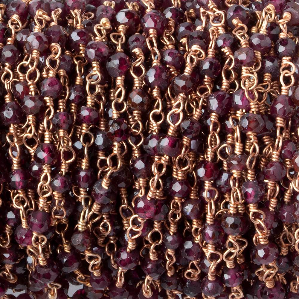 3mm Rhodolite Garnet faceted rondelle Rose Gold Chain by the foot 41 pieces (ONLINE ORDER ONLY)