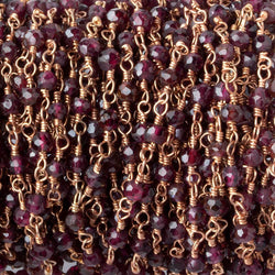 3mm Rhodolite Garnet faceted rondelle Rose Gold Chain by the foot 41 pieces (ONLINE ORDER ONLY)