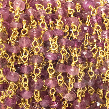 3mm Rubelite Tourmaline faceted rondelle Vermeil Chain by the foot 47 pieces (ONLINE ORDER ONLY)