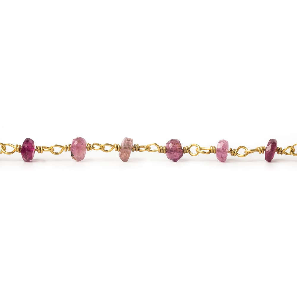 3mm Rubelite Tourmaline faceted rondelle Vermeil Chain by the foot 47 pieces (ONLINE ORDER ONLY)