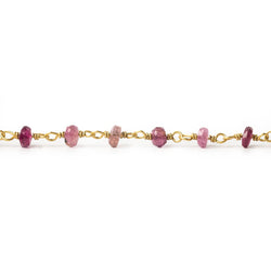 3mm Rubelite Tourmaline faceted rondelle Vermeil Chain by the foot 47 pieces (ONLINE ORDER ONLY)