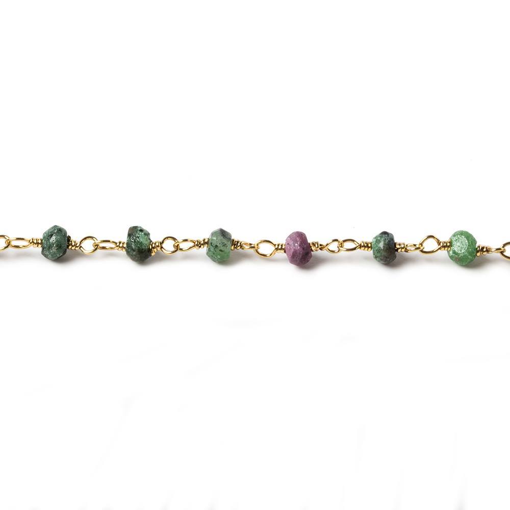 3mm Ruby in Zoisite faceted rondelle Gold Chain by the foot (ONLINE ORDER ONLY)