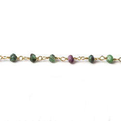 3mm Ruby in Zoisite faceted rondelle Gold Chain by the foot (ONLINE ORDER ONLY)