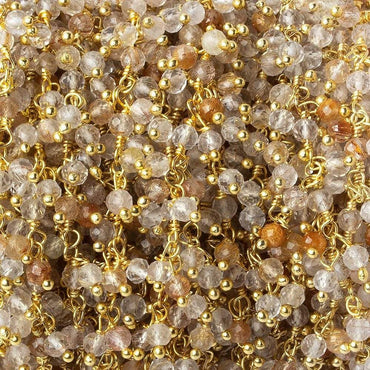 3mm Rutilated Quartz micro-faceted round Gold Dangling Chain by the foot (ONLINE ORDER ONLY)