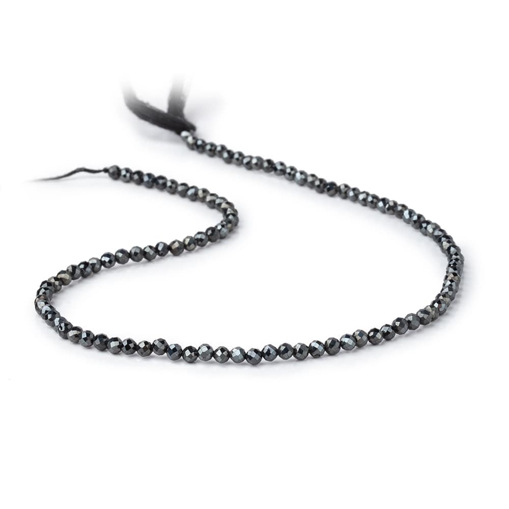 3mm Silver Metallic Black Spinel Micro faceted rounds 13 inch 128 beads (ONLINE ORDER ONLY)