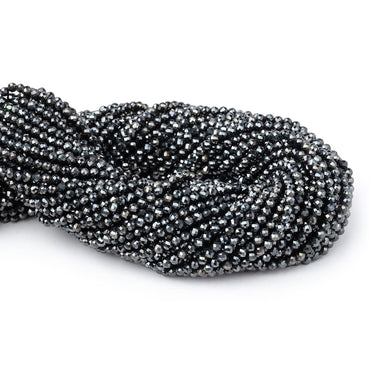 3mm Silver Metallic Black Spinel Micro faceted rounds 13 inch 128 beads (ONLINE ORDER ONLY)