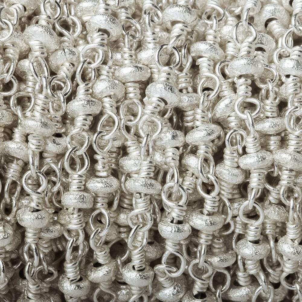 3mm Silver plated Brushed Rondelle Silver plated Chain by the foot (ONLINE ORDER ONLY)