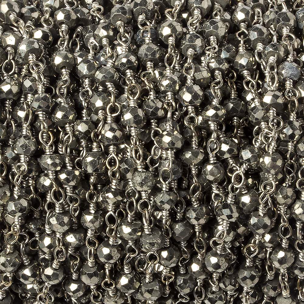 3mm Silver plated Pyrite faceted rondelle Silver Chain by the foot 38 pieces (ONLINE ORDER ONLY)
