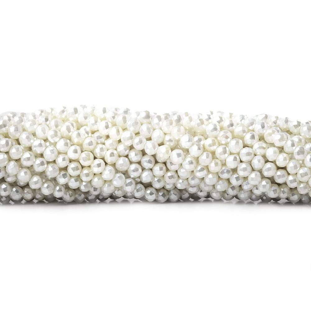 3mm Snow White Shell Pearl micro faceted round beads 13 inch 133 pieces (ONLINE ORDER ONLY)