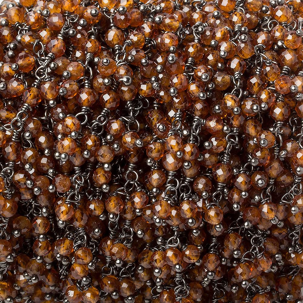3mm Spessartite Garnet micro-faceted round Black Gold Dangling Chain by the foot (ONLINE ORDER ONLY)