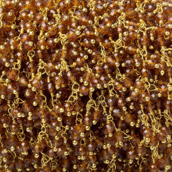 3mm Spessartite Garnet micro-faceted round Gold Dangling Chain by the foot (ONLINE ORDER ONLY)