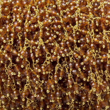 3mm Spessartite Garnet micro-faceted round Gold Dangling Chain by the foot (ONLINE ORDER ONLY)