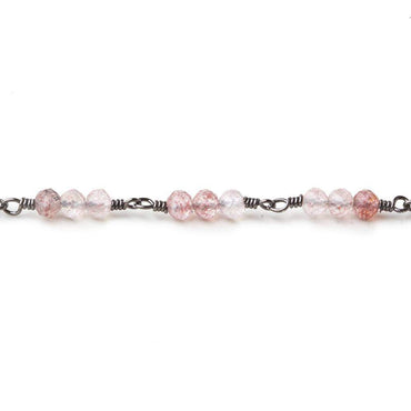 3mm Strawberry Quartz micro faceted round Trio Black Gold Chain by the foot 73 beads per (ONLINE ORDER ONLY)