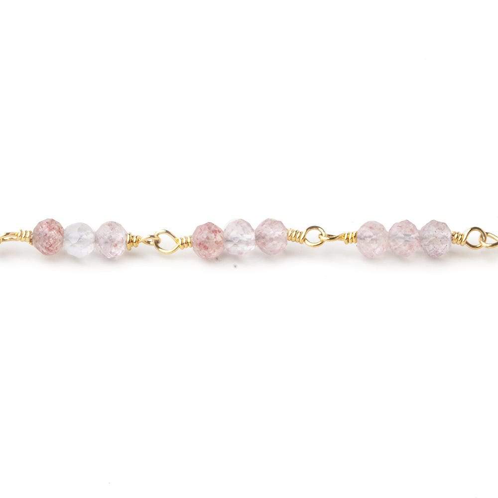 3mm Strawberry Quartz micro faceted round Trio Gold Chain by the foot 73 beads per (ONLINE ORDER ONLY)