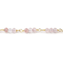 3mm Strawberry Quartz micro faceted round Trio Gold Chain by the foot 73 beads per (ONLINE ORDER ONLY)