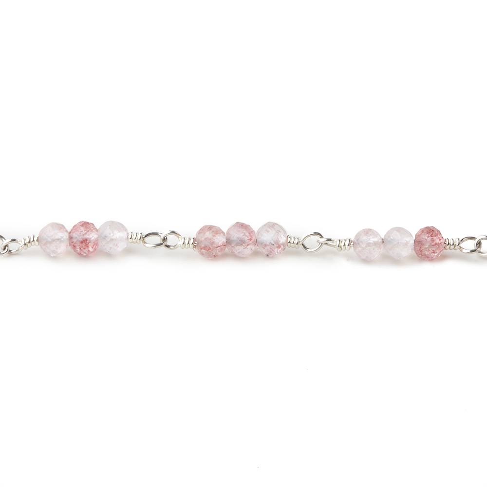 3mm Strawberry Quartz micro faceted round Trio Silver Chain by the foot 73 beads per (ONLINE ORDER ONLY)